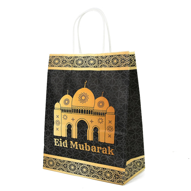 Bolsas de regalo de papel Kraft Eid Mubarak, 6 uds., caja de embalaje de dulces para galletas y fiestas islámicas musulmanas, suministros de favores de Ramadán Kareem