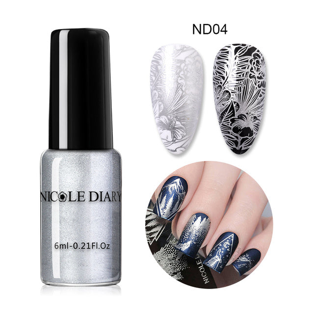 NICOLE DIARY 6ml Stamping Nagellack Schwarz Weiß Nail Art Drucklack Stempel für Nägel Hybrid Nagellack Lacke