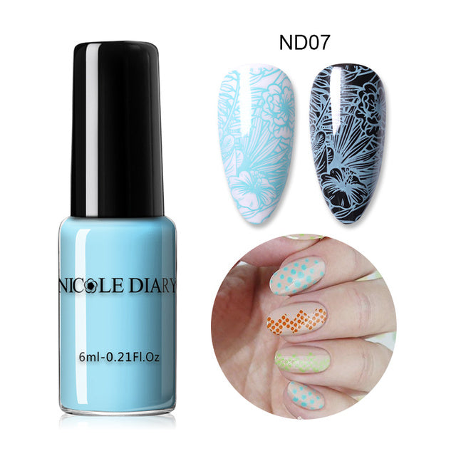 NICOLE DIARY 6ml Stamping Nail Polish Black White Nail Art Printing Varnish Stamp for Nails Hybrid Nail Polish Lacquers