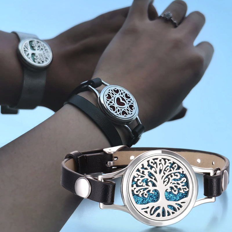 Neues Baum des Lebens Aromatherapie Armband Ätherisches Öl Diffusor Armband Parfüm Medaillon Lederarmbänder für Frauen Armbänder