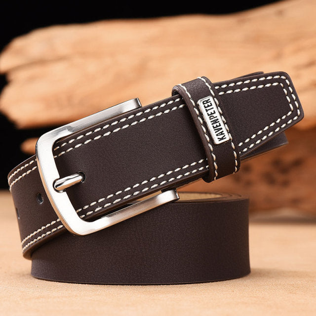 Cinturón clásico de cuero de alta calidad para hombre, hebilla de alfiler de aleación, pantalones vaqueros a juego para hombre, cinturón de piel de vaca de negocios, Color negro, Color marrón oscuro