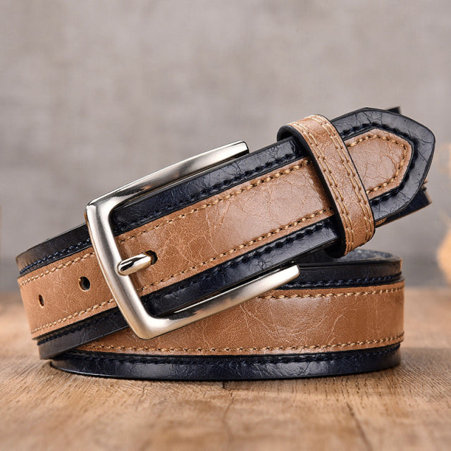 Men&#39;s Leather High Quality Classic Belt Alloy Pin Buckle Men&#39;s Matching Jeans Business Cowhide Belt Black Color Dark Brown Color