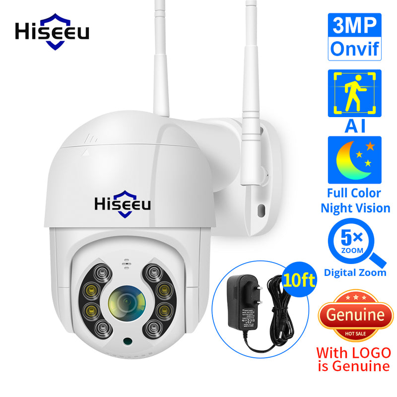 Hiseeu 2MP 3MP 5MP WIFI Cámara IP al aire libre HD Full Color Night Vision PTZ Cámara de velocidad de seguridad impermeable AI Detección humana
