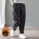 Pantalones cálidos de invierno de terciopelo para mujer, pantalón bombacho de pana con cintura elástica, pantalones holgados sólidos con bolsillos, ropa de calle de gran tamaño para mujer