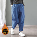 Pantalones cálidos de invierno de terciopelo para mujer, pantalón bombacho de pana con cintura elástica, pantalones holgados sólidos con bolsillos, ropa de calle de gran tamaño para mujer