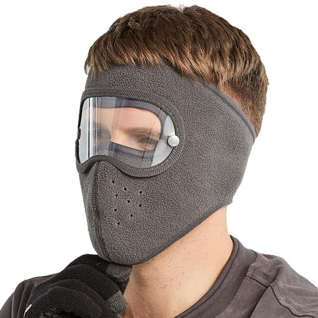 Windproof Anti Dust Face Mask Cycling Ski Breathable Masks Fleece Face Shield Hood with High Definition Anti Goggles Skullies