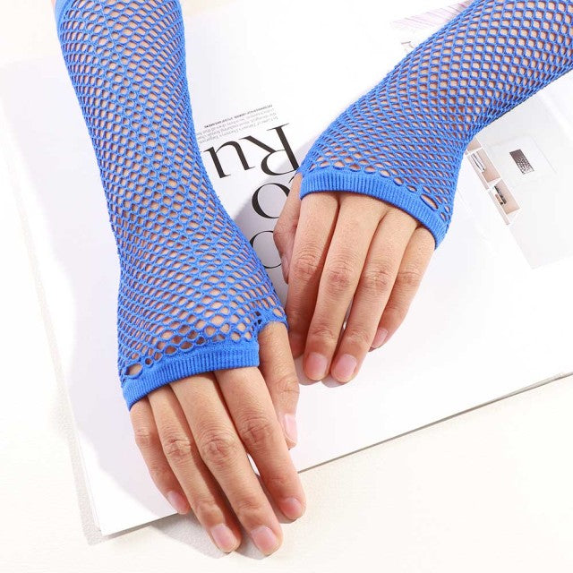 1 Pair New Fashion Neon Fishnet Fingerless Long Gloves Leg Arm Cuff Party Wear Fancy Dress for Women Sexy Beautiful Arm Warmer