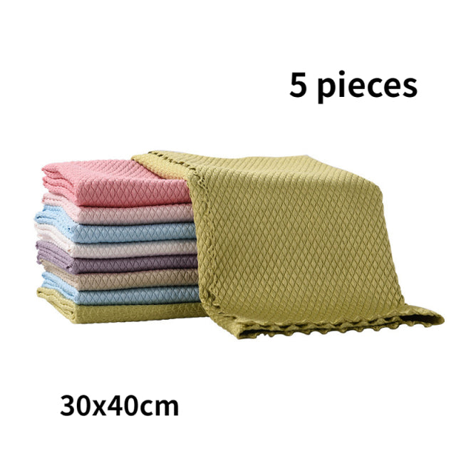 5 pcs Household Cleaning Products Cloth Fish Scale Rag for Glass Clean as Soon as You Wipe It Kitchen Tools Microfiber for Glass