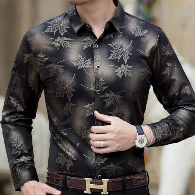 2022 New Social Long Sleeve Maple Leaf Designer Shirts Men Slim Fit Vintage Fashions Men&