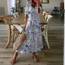 White Maxi Summer Dress Elegant Short Sleeve Hollow Out Bohemian Dresses for Women Loose Fit V Neck Loose Sundress Vestidos
