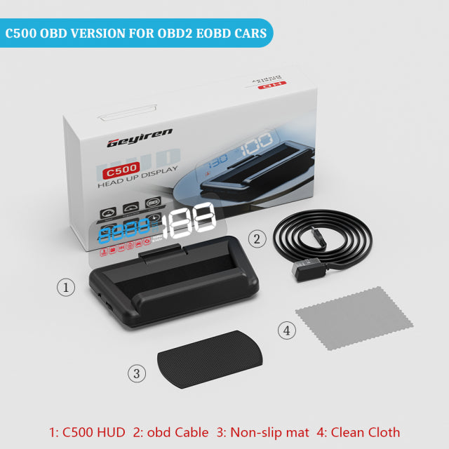 GEYIREN C500 Auto OBD2 GPS HUD Head-Up Display EOBD parabrisas coche velocímetro proyector accesorios digitales para todos los coches