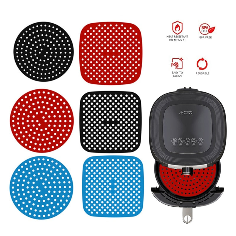 Air Fryer Pads Silicone Steamer Liners Paper Mold Air Fryer Parts Crisper Plate Airfryer Reused To Prevent Food Sticking Tool