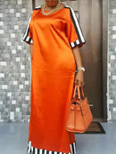 Bohemian Maxi Long Dress VONDA 2022 Women Round Neck Striped Long Maxi Dress Beach Baggy Half Sleeve Vestido Robes Longue