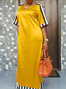 Bohemian Maxi Long Dress VONDA 2022 Women Round Neck Striped Long Maxi Dress Beach Baggy Half Sleeve Vestido Robes Longue