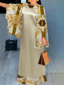 Bohemian Maxi Long Dress VONDA 2022 Women Round Neck Striped Long Maxi Dress Beach Baggy Half Sleeve Vestido Robes Longue