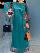 Bohemian Maxi Long Dress VONDA 2022 Women Round Neck Striped Long Maxi Dress Beach Baggy Half Sleeve Vestido Robes Longue