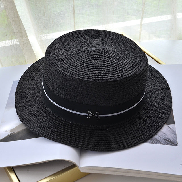 Sombrero para mujer, sombrero de Panamá, sombrero de playa de verano, sombrero informal para mujer, gorra de paja de ala plana para niñas, sombrero para el sol para niñas, sombrero femenino