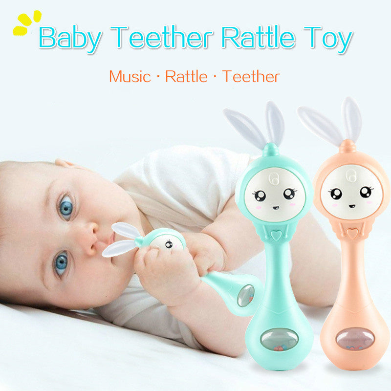 Baby Musik Blinkende Rassel Spielzeug Kaninchen Beißring Handglocken Mobile Infant Stop Weep Tear Rasseln Neugeborenes Frühpädagogisches Spielzeug 18M