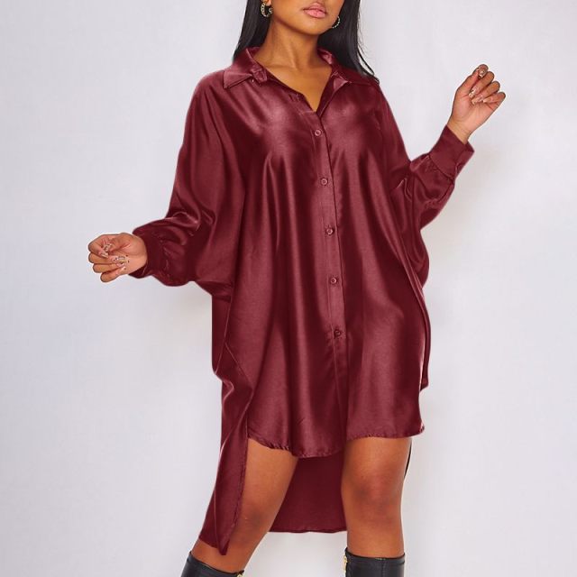 ZANZEA 2022, elegante vestido camisero de satén, vestido veraniego Irregular para mujer, minivestido informal de manga larga con solapa