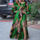 Off Shoulder Maxi Dress 2022 VONDA Women Vintage Long Sleeve High Slit Party Ruffled Dress Casual Vestido Oversized Robe Femme