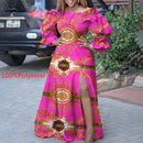 Off Shoulder Maxi Dress 2022 VONDA Women Vintage Long Sleeve High Slit Party Ruffled Dress Casual Vestido Oversized Robe Femme