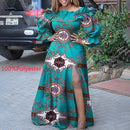 Off Shoulder Maxi Dress 2022 VONDA Women Vintage Long Sleeve High Slit Party Ruffled Dress Casual Vestido Oversized Robe Femme