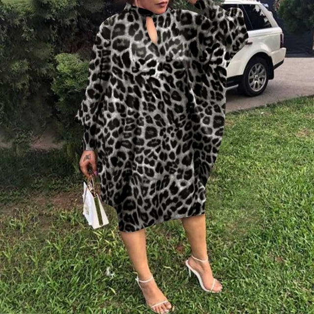 Vestido de fiesta para mujer, Vestido Midi de manga larga con estampado de leopardo, Otoño 2022, VONDA, informal, suelto, para vacaciones, camisa larga, Vestido de gran tamaño