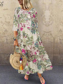 2022 Autumn Summer ZANZEA Pleated Dress Women Vintage Vestidos Robe Printed Long Maxi Dresses  Femme 3/4 Sleeve Tunic