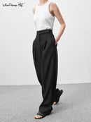 Mnealways 18 Spring Summer Black Ladies Office Trousers Women High Waist Pants Pockets Female Pleated Wide Leg Pants Solid 2022