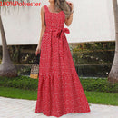 Celmia 2022 Summer Bohemian Long Dress Women Sexy Party Maxi Sundress Sleeveless Floral Print Casual Ruffles Belt Beach Vestidos