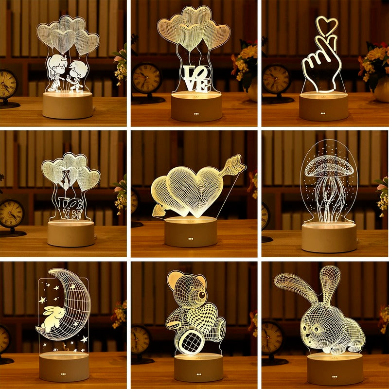 Lámpara Led acrílica 3D de amor romántico para el hogar, lámpara de mesa de luz nocturna para niños, decoración de fiesta de cumpleaños, lámpara de noche para el Día de San Valentín