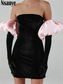 Nsauye 2021 Long Puff Sleeve Off Shoulder Autumn Winter Elegant Evening Party White Black Mini Dress Sexy Women Kawaii Dresses