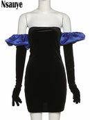 Nsauye 2021 Long Puff Sleeve Off Shoulder Autumn Winter Elegant Evening Party White Black Mini Dress Sexy Women Kawaii Dresses