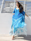 2022 Sexy Cold Shoulder V Neck Bats Sleeve Loose Summer Beach Dress Plus Size Women Beachwear Kaftan Black Dress Q943