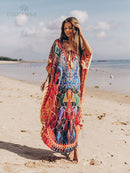2022 Sexy Cold Shoulder V Neck Bats Sleeve Loose Summer Beach Dress Plus Size Women Beachwear Kaftan Black Dress Q943