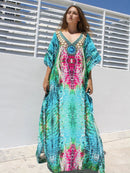 2022 Sexy Cold Shoulder V Neck Bats Sleeve Loose Summer Beach Dress Plus Size Women Beachwear Kaftan Black Dress Q943
