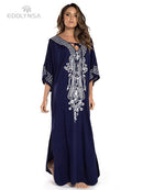 2022 Sexy Cold Shoulder V Neck Bats Sleeve Loose Summer Beach Dress Plus Size Women Beachwear Kaftan Black Dress Q943
