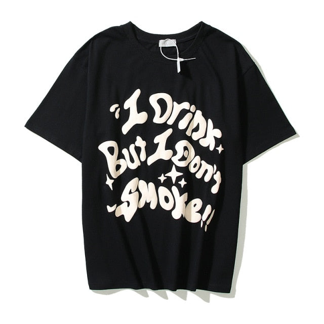 Kanye West Parodie asymmetrische Männer Sommer 350 T-Shirts Hip Hop Streetwear Khaki übergroße Oberteile T-Shirts Lässige T-Shirts mit Buchstabendruck
