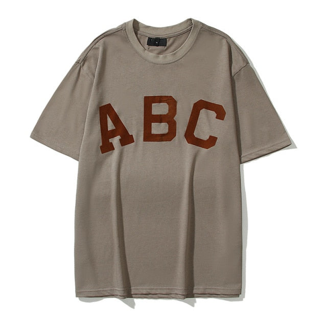 Kanye West Parodie asymmetrische Männer Sommer 350 T-Shirts Hip Hop Streetwear Khaki übergroße Oberteile T-Shirts Lässige T-Shirts mit Buchstabendruck