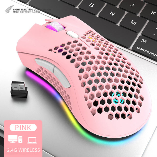 2022 USB recargable 2,4G inalámbrico RGB Light Honeycomb Gaming Mouse Desktop PC Computadoras Notebook Laptop Ratones Mause Gamer Cute