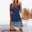 Women Floral Print Party Dresses Sexy Summer Short Sleeve O-Neck Mini Dress For Ladies 2022 Hollow Out Design Elegant Dress