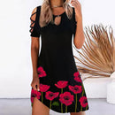 Women Floral Print Party Dresses Sexy Summer Short Sleeve O-Neck Mini Dress For Ladies 2022 Hollow Out Design Elegant Dress