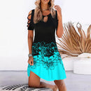 Women Floral Print Party Dresses Sexy Summer Short Sleeve O-Neck Mini Dress For Ladies 2022 Hollow Out Design Elegant Dress