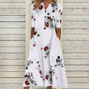 Elegant Women Dresses V Neck Short Sleeve Button Party Dress Women Summer Vintage Print Dress Casual Loose Flower Ladies Dresses