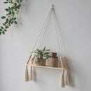 Estante de pared de macramé, estantes de decoración bohemios para el hogar, portavelas de pared, estante flotante para dormitorio, decoración de madera, estantería para niños