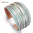 Amorcome Boho Mint Leather Bracelets for Women 2022 Fashion Ladies Slim Strips Multilayer Wide Wrap Bracelet Female Jewelry Gift