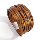 Amorcome Boho Mint Leather Bracelets for Women 2022 Fashion Ladies Slim Strips Multilayer Wide Wrap Bracelet Female Jewelry Gift