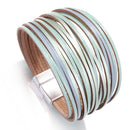 Amorcome Boho Mint Leather Bracelets for Women 2022 Fashion Ladies Slim Strips Multilayer Wide Wrap Bracelet Female Jewelry Gift