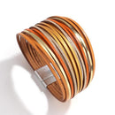 Amorcome Boho Mint Leather Bracelets for Women 2022 Fashion Ladies Slim Strips Multilayer Wide Wrap Bracelet Female Jewelry Gift