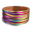 Amorcome Boho Mint Leather Bracelets for Women 2022 Fashion Ladies Slim Strips Multilayer Wide Wrap Bracelet Female Jewelry Gift